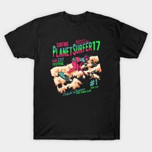 Planet Surfer Sci-Fi Skull Design Retro Futuristic Waves T-Shirt